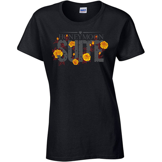 Honeymoon Suite Flower Logo Black Ladies Tee