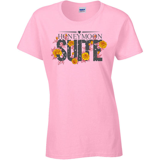 Honeymoon Suite Flower Logo Pink Ladies Tee